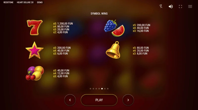 Heart Deluxe 2x - paytable le croí fiáin ag leathnú
